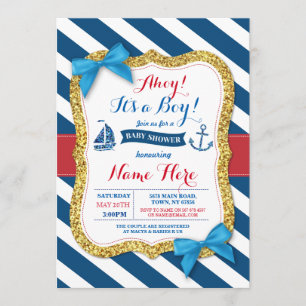 Ahoy Sailor Ancre Baby shower Blue Boy Invitation