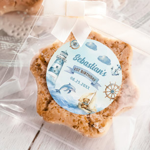 Ahoy Sailor Nautical Boat Blue 1. Geburtstag Runder Aufkleber