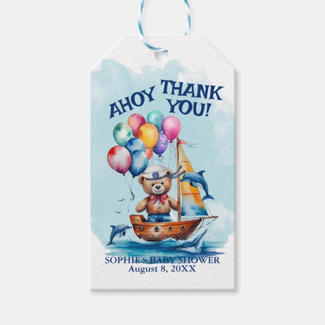 Ahoy sein a Boy Nautical Theme Kinderdusche Geschenkanhänger (Vorderseite)