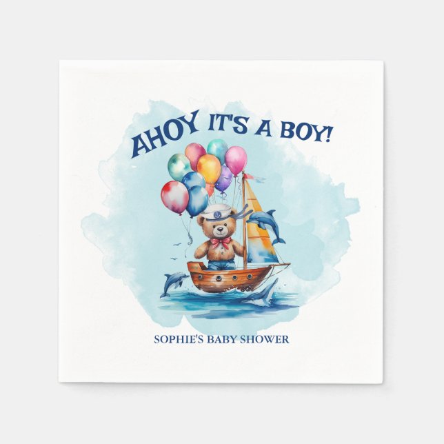 Ahoy sein a Boy Nautical Theme Kinderdusche Serviette (Vorderseite)