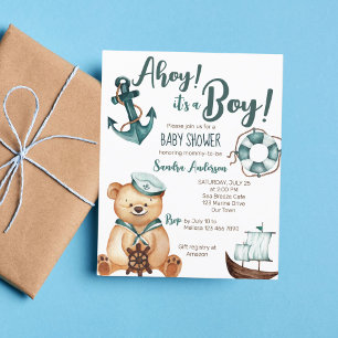 Ahoy sein Junge Teddy Bär Baby Dusche Budget Inviv