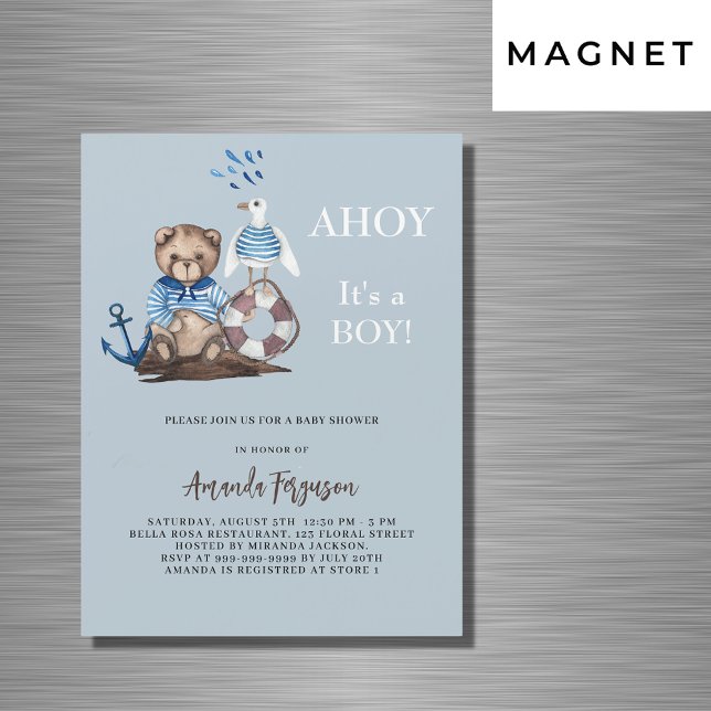 Ahoy Teddy Bärenjunge Segler LuxusBaby Dusche Magneteinladung (Von Creator hochgeladen)
