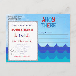 Ahoy There Nautical Theme 1st Birthday Party Post Postkarte