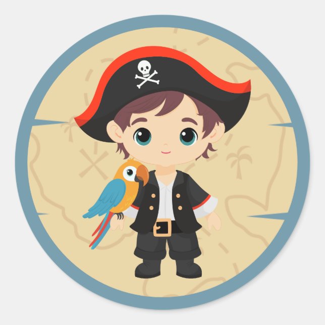 Ahoy There! Pirate Boy Birthday Party Runder Aufkleber (Vorderseite)