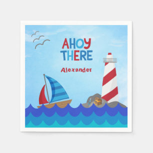 "Ahoy There" Wasserschiff Leuchtturm Treasure Serviette
