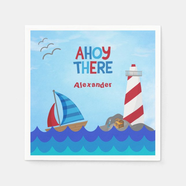 "Ahoy There" Wasserschiff Leuchtturm Treasure Serviette (Vorderseite)