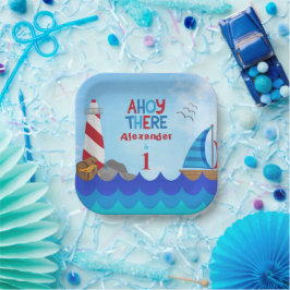 "Ahoy There" Zitat Leuchtturm Segelboot Schatzamt Pappteller