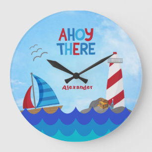 "Ahoy There" Zitat Nautilus Boot Leuchtturm Pirat Große Wanduhr