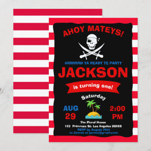 Ahoy Treasure Map Pirate Ocean Voyage Boy Birthday Einladung