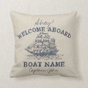 Ahoy! Willkommen an Bord Personalisierte Vintage-N Kissen
