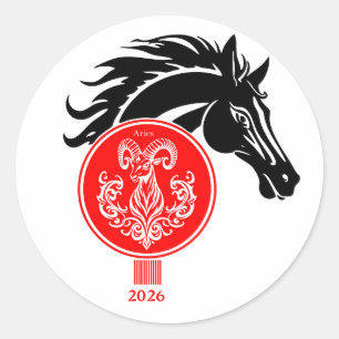Ähren x Jahr des Pferdes 2026 Runder Aufkleber