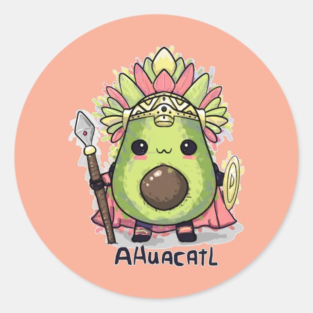 Ahuacatl Aztec Warrior Avocado Runder Aufkleber (Vorderseite)