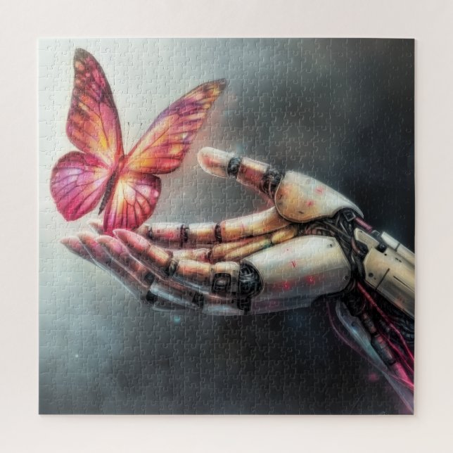 AI and Nature Harmony Robot Hand with Butterfly (Vertikal)