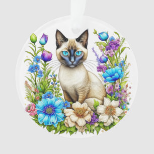Ai Aquarelle Siamese Chat en Fleurs