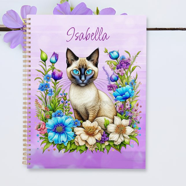 Ai Aquarelle Siamese Chat en Fleurs Personnalisé (Créateur téléchargé)
