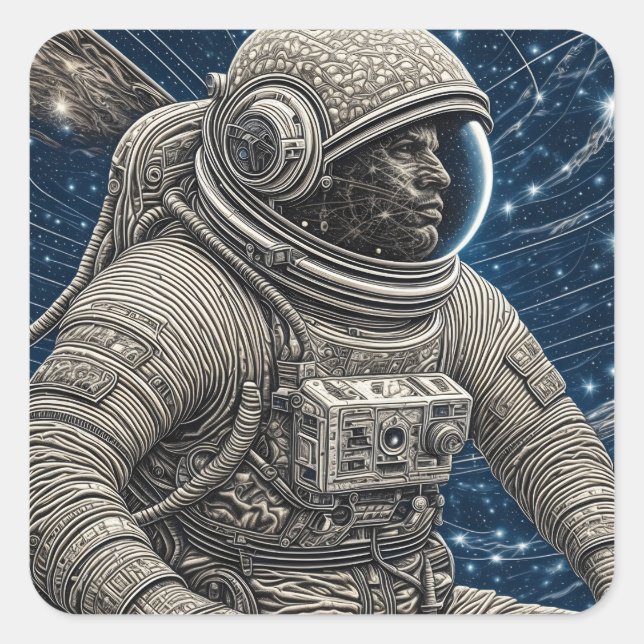Ai Art Astronaut im Weltraum Quadratischer Aufkleber (Vorderseite)