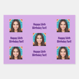 AI Art Birthday Foto Wrapping Paper Geschenkpapier Set
