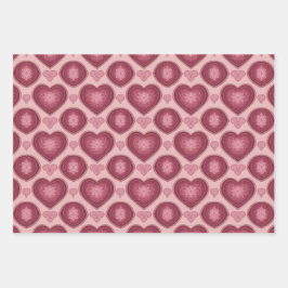 AI Art Burgundy Hearts Pink Wrapping Paper Geschenkpapier Set