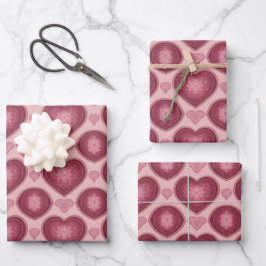 AI Art Burgundy Hearts Pink Wrapping Paper Geschenkpapier Set