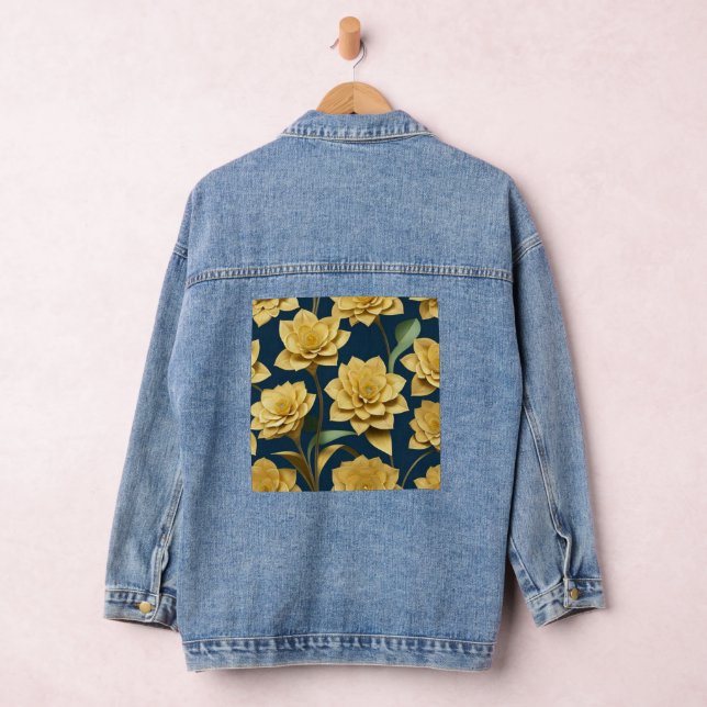 AI Art Gold Dahlia Blume Denim Jacket Jeansjacke (Hangar)