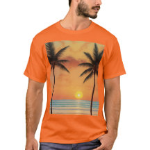 AI Art Morning Sunrise Beach Palm Tree T - Shirt