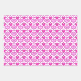 AI Art Pink Hearts White Wrapping Paper Geschenkpapier Set