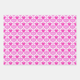 AI Art Pink Hearts White Wrapping Paper Geschenkpapier Set