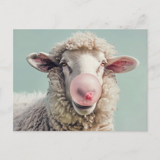 AI ART Schafe blasen rosa Kaublase Postkarte (Vorderseite)