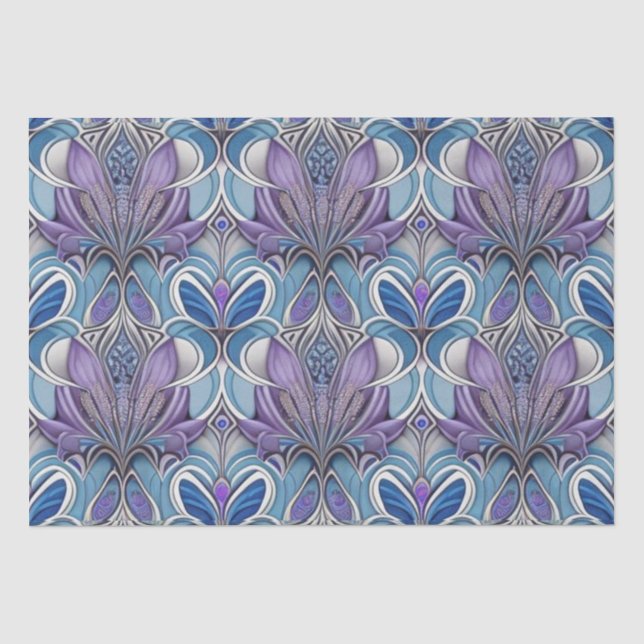 AI Art Silver Blue Lavender Türkis Seidenpapier (Vorderseite)