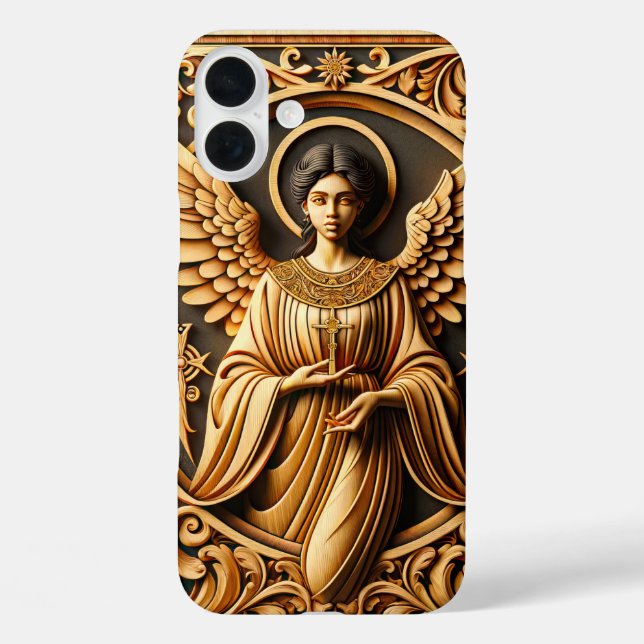 AI Beautiful Woodworked Angel iPhone 16 Plus Hülle (Rückseite)