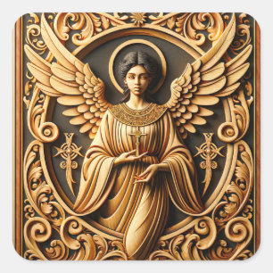 AI Beautiful Woodworked Angel Quadratischer Aufkleber