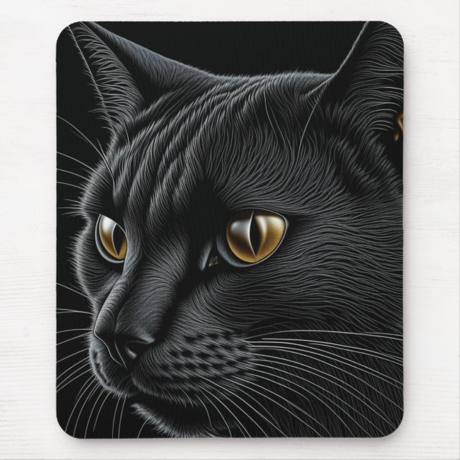 AI Black Cat mit gelben Augen Mousepad (Vorne)