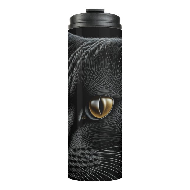 AI Black Cat mit gelben Augen Thermosbecher (Vorderseite)