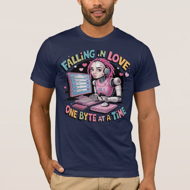 Ai Chatbot Memes fallen in Liebe ein Byte pro Zeit T-Shirt (Vorderseite)