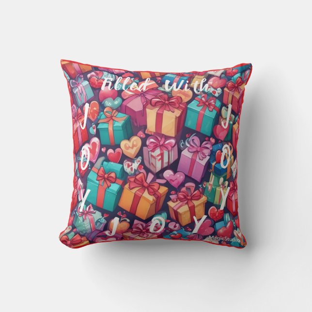AI gefüllt mit Joygiftgeschenken und Herzklopfen Kissen (Vorderseite)
