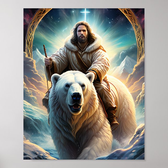 (AI generiert) Jesus auf einem Eisbären 8x10 Poster (Vorne)