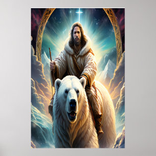 (AI generiert) Jesus auf einem Eisbärenplakat Poster