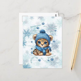 AI generiert | Niedlicher Leopard | Winter Postkarte