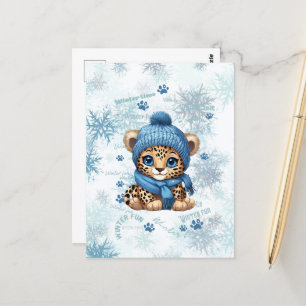 AI generiert Niedlicher Leopard Winter Postkarte
