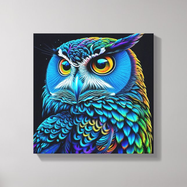 Ai generierte farbenfrohe Owl Leinwanddruck (Vorderseite)