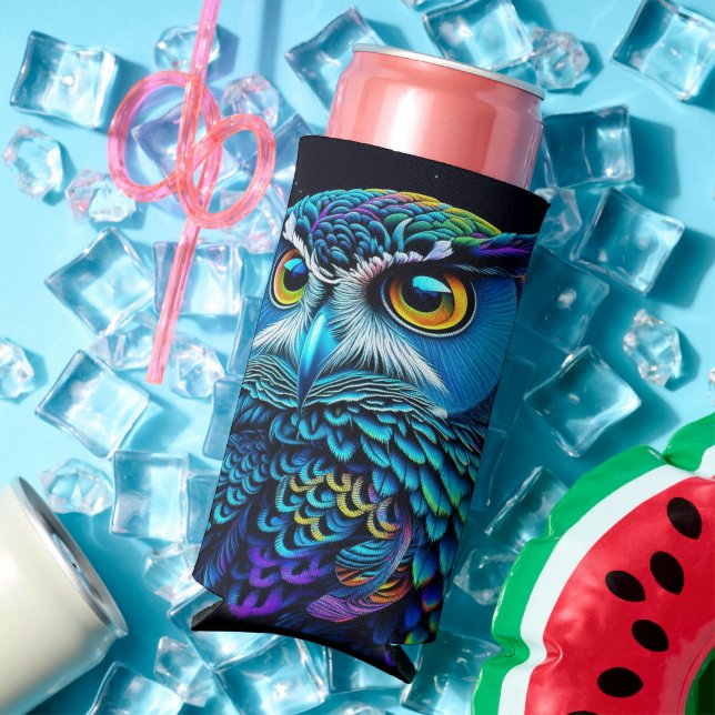 Ai generierte farbenfrohe Owl Selters Dosenkühler (In Situ Sommer)
