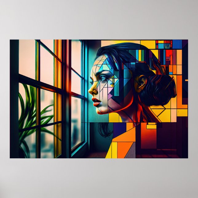 Ai generierte geheimnisvolle Frau als moderne Kuns Poster (Vorne)