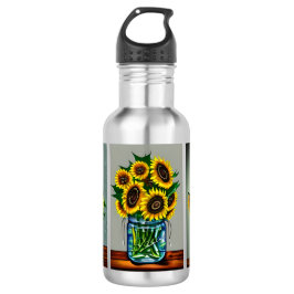 Ai generierte Sonnenblumen in Mason Jar Edelstahlflasche