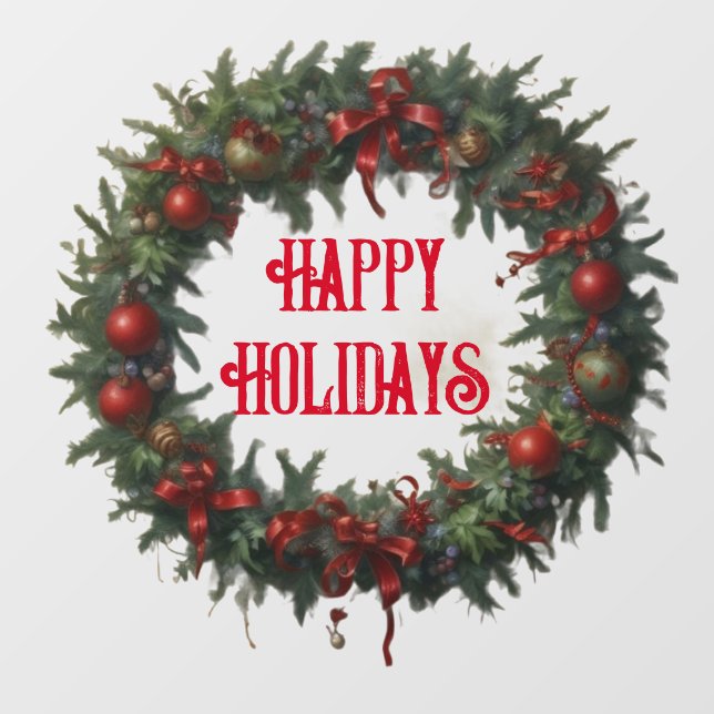 AI Happy Holidays Wreath Window Cling Decal Fensteraufkleber (Blatt)
