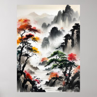 AI Ink Dessin paysage Poster