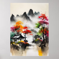 AI Ink Dessin paysage Poster