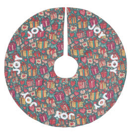 AI Joy Gifts and Hearts Christmas Tree Skirt Polyester Weihnachtsbaumdecke
