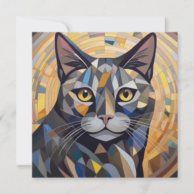 AI Kubism Cat Feiertagskarte (Vorderseite)