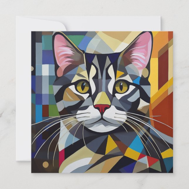 AI Kubism Cat Feiertagskarte (Vorderseite)