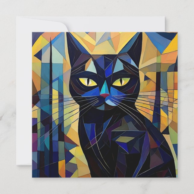 AI Kubism Cat Feiertagskarte (Vorderseite)